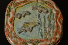 Fish-painting in clay. Underglaze, glaze.
